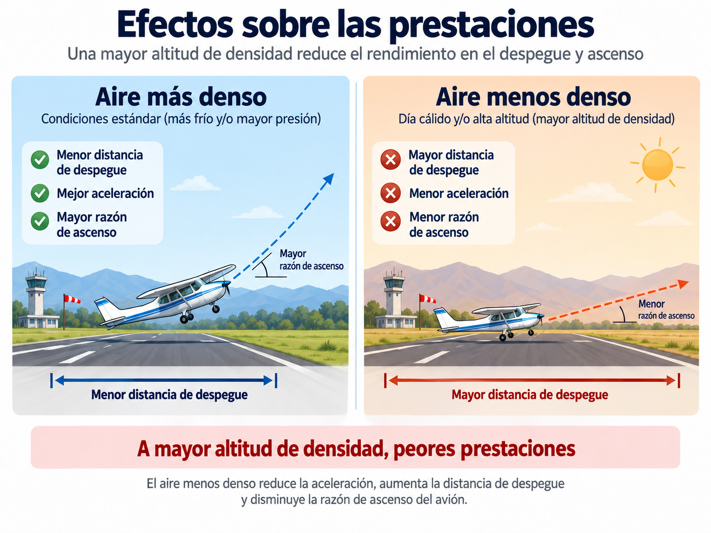Altitud de densidad: efectos sobre las prestaciones de despegue y ascenso con aire más o menos denso