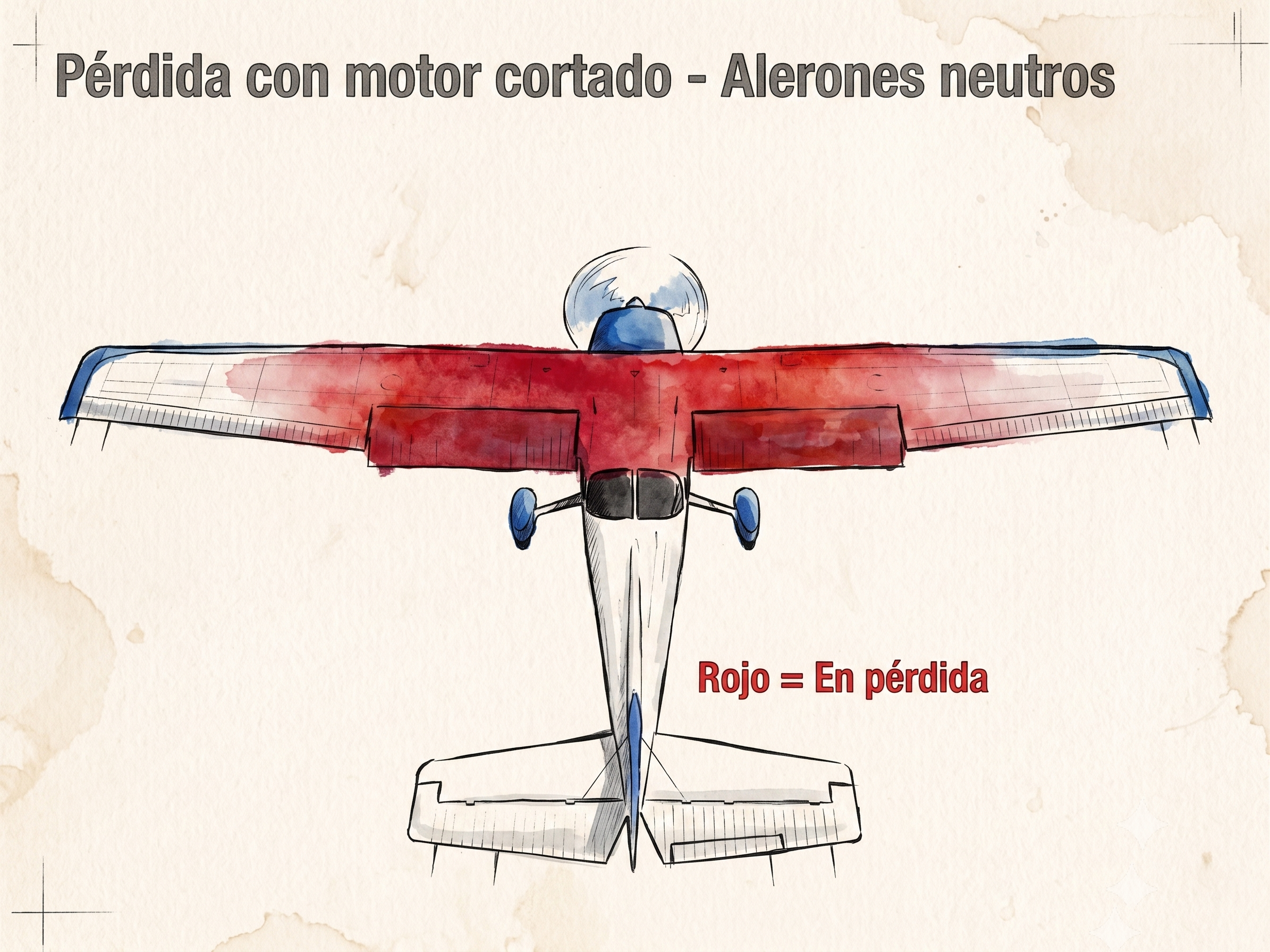 Alabear en una pérdida (stall): pérdida con motor cortado y alerones neutros